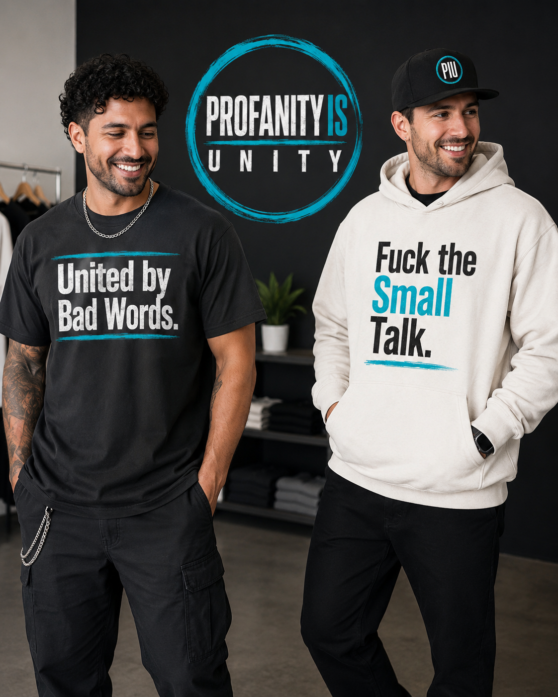 United by Bad Words tee and Fuck the Small Talk hoodie